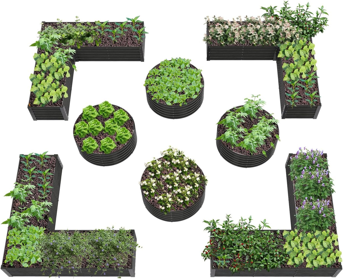 A ANLEOLIFE 8-Pack 4X4X1.5ft & 74x74x18in Deep Root Galvanized Raised Garden Beds Outdoor for
