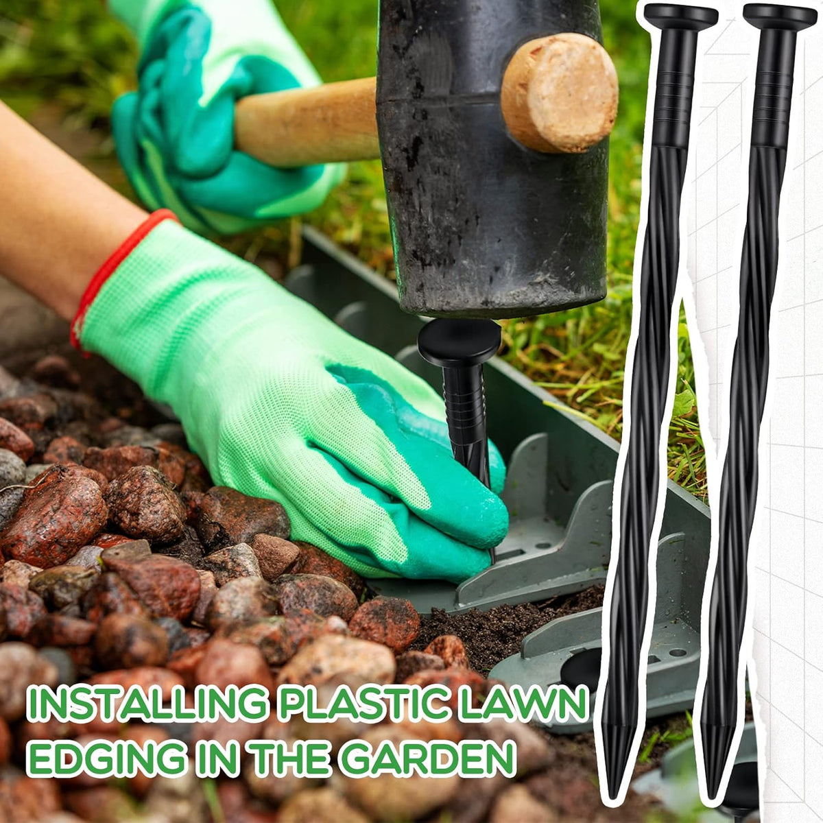 300 Pcs Landscape Edging Stakes Bulk 8 Inch Spiral Landscape Anchoring Spikes Plastic Edging Nails