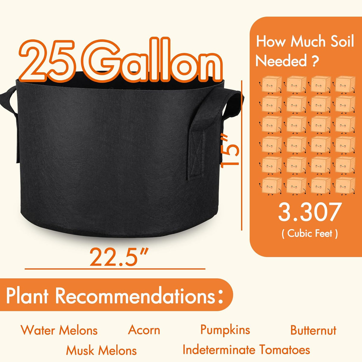 Gardzen 10-Pack 25 Gallon Grow Bags, 300G Thickened Aeration Fabric Pots with Handles, Heavy Duty