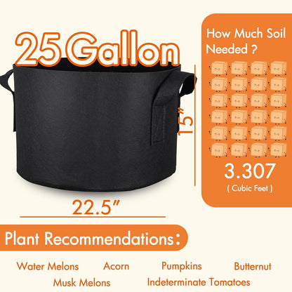Gardzen 10-Pack 25 Gallon Grow Bags, 300G Thickened Aeration Fabric Pots with Handles, Heavy Duty