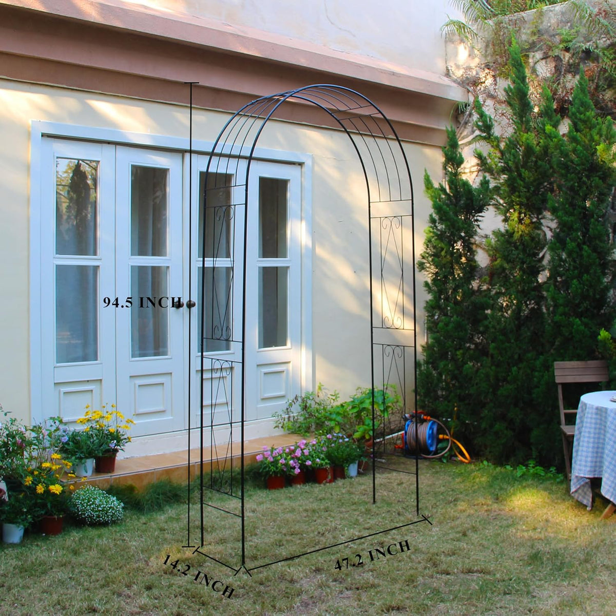Garden Arch, 94.5" High x 47.2" Wide, Garden Arbor for Various Climbing Plant, Iron Archway