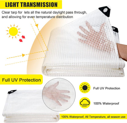 Clear Greenhouse Heavy Duty tarp 14 Mil Clear Waterproof Cover,UV Resistant Poly Tarp with Grommets