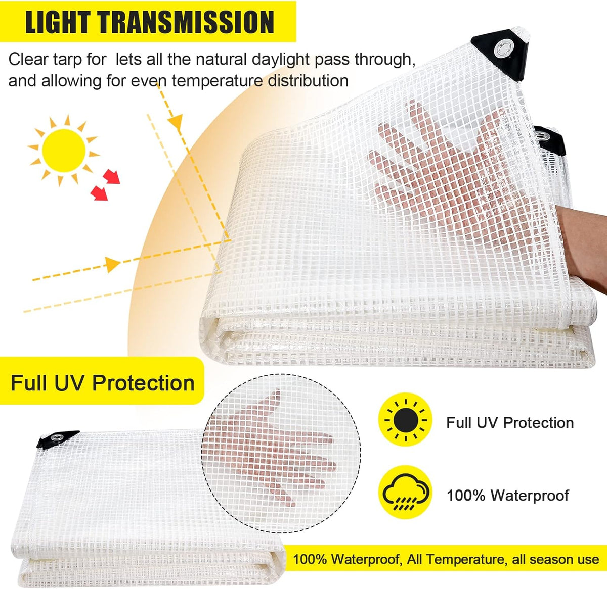 Clear Greenhouse Heavy Duty tarp 14 Mil Clear Waterproof Cover,UV Resistant Poly Tarp with Grommets