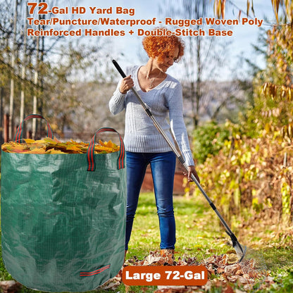 Leaf Collector Garden Rake Set - Adjustable 18 Tines Leaf Rakes & Leaf Picker Upper & 72 Gallon