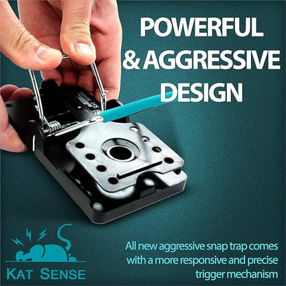 Kat Sense Large Rat Snap Traps Set of 6 - Stainless Steel Bar Design, Humane Rat Trap Indoor &