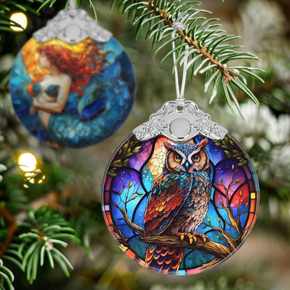 Stained Glass Suncatcher Ornament - Owl Christmas Decorations - Christmas Ornaments for Tree