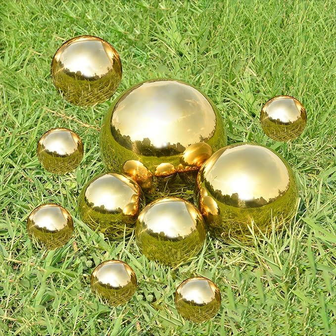 Nerien Gazing Ball, Stainless Steel Garden Mirror Globe, Polished Ornament Sphere, Hollow Floating