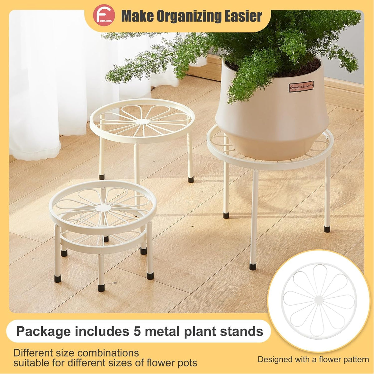 Plant Stand,5 Pack Heavy Duty Flower Pot Stands,Metal Decoration Racks,Round Plant Shelf for