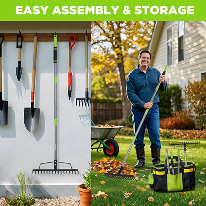 WORKPRO 65 Inch Bow Rake, 17 Tines Metal Head Rakes with High Strength Handle, Heavy Duty Garden