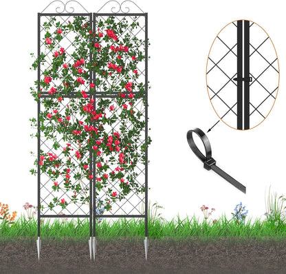 Zhongma 2 Pack Metal Garden Trellises for Climbing Plants, 77.2 Inch Tall Metal Fence Plant Support