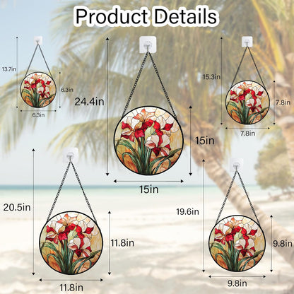 Stained Glass Window Hanging - Red Gladiolus Flower Suncatcher for Door Yard Sun Catchers Decor