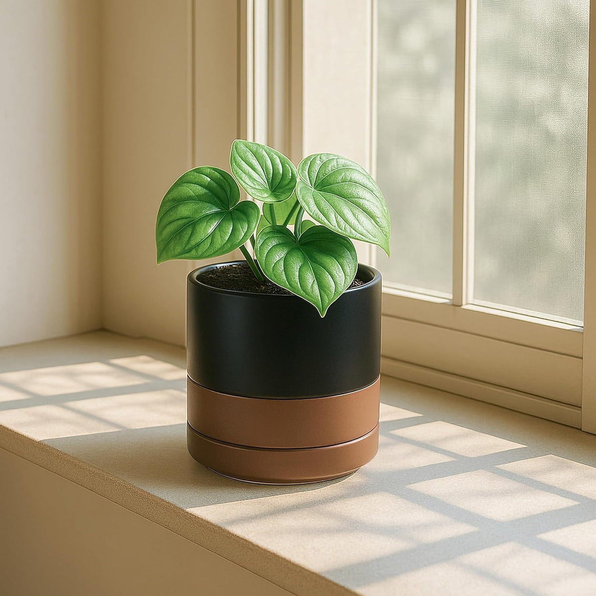 D'vine Dev 4.7 Inch & 6.5 Inch Ceramic Planter Pots for Plants with Drainage Hole and Saucer, Small