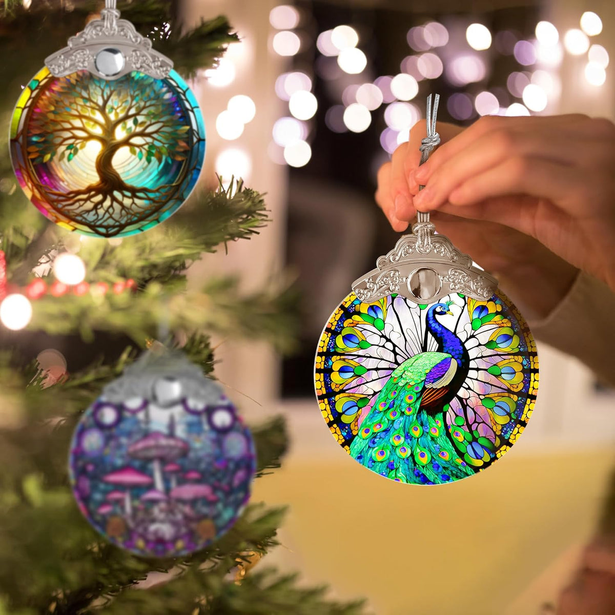 Stained Glass Suncatcher, Jocidea Peacock Ornament, Christmas Ornaments, Holidays Ornaments