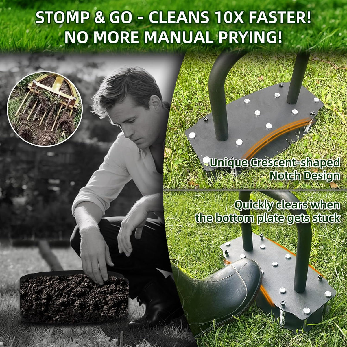 [Bolt-On Base] Lawn Aerator - Kick to Unclog Jammed Springs in 3 Secs! No Welding to Ever Break