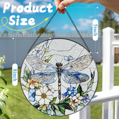 Stained Glass Window Hanging, 8 Inch Dragonfly Stained Glass Suncatcher, Sun Catchers Indoor