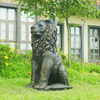 Lion Statue Majestic Sitting Lion Sculpture Guardian Lion for Outdoor Garden Patio Yard and Lawn
