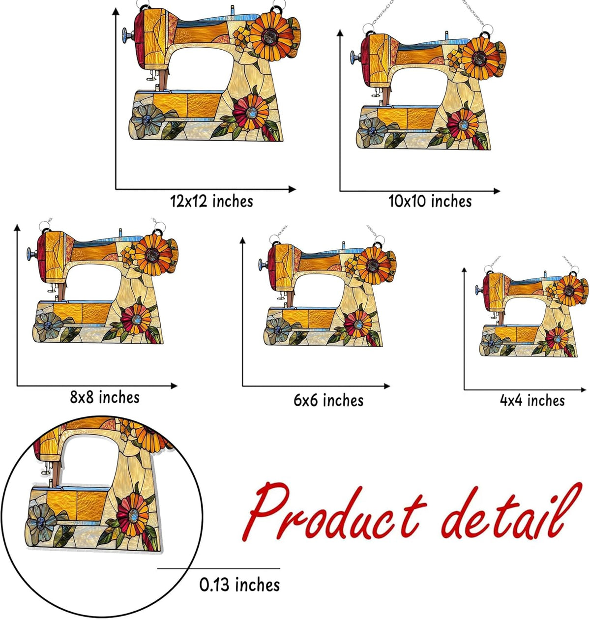 Sewing Machine Acrylic Suncatcher Stained Glass Effect Window Car Hanging Christmas Ornament Indoor
