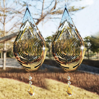2PCS Wind Spinner 3D Stainless Steel Metal Sculptures Decorations, Water Droplets Wind Sculptures &