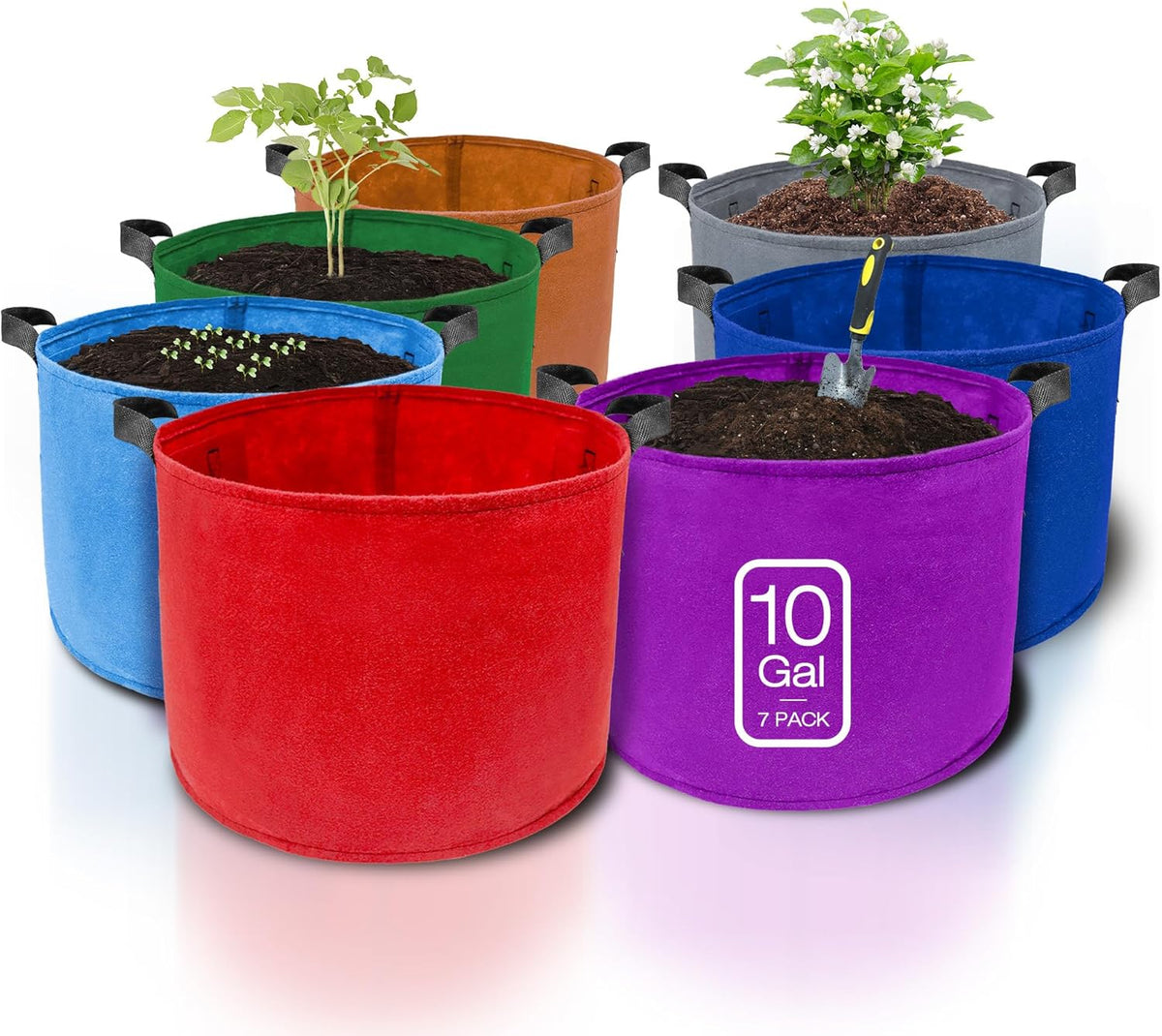 7 Pack 10 Gallon Plant Grow Bags - Mixed 7 Colors with Reinforced Handles & Aeration Design, Ideal