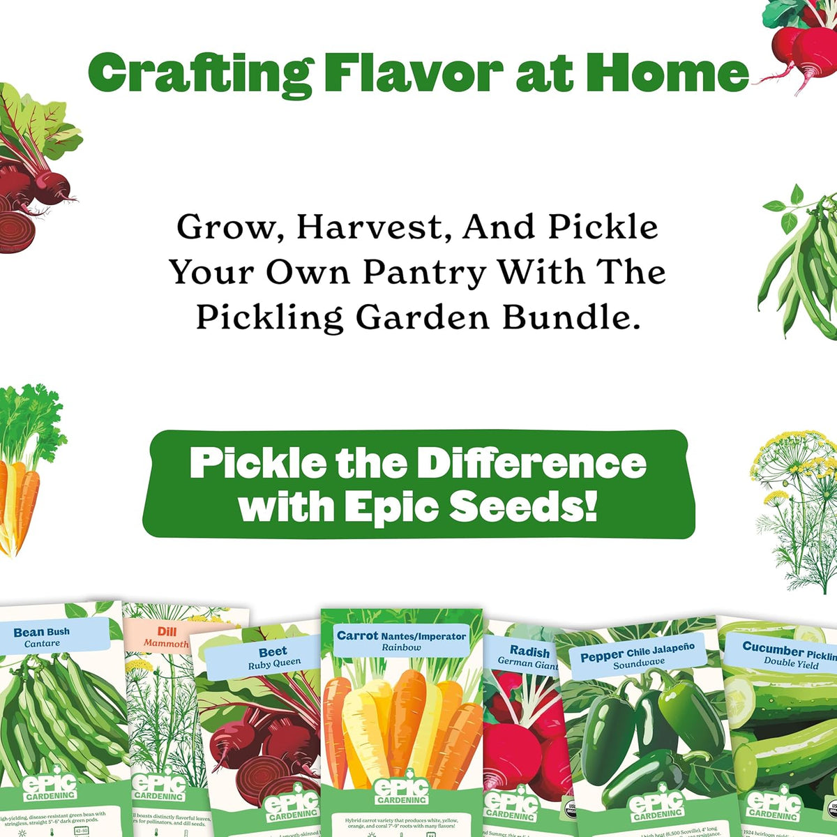Epic Gardening Pickling Garden Seed Kit - 7 Non-GMO Varieties for Pickling, Includes Beets