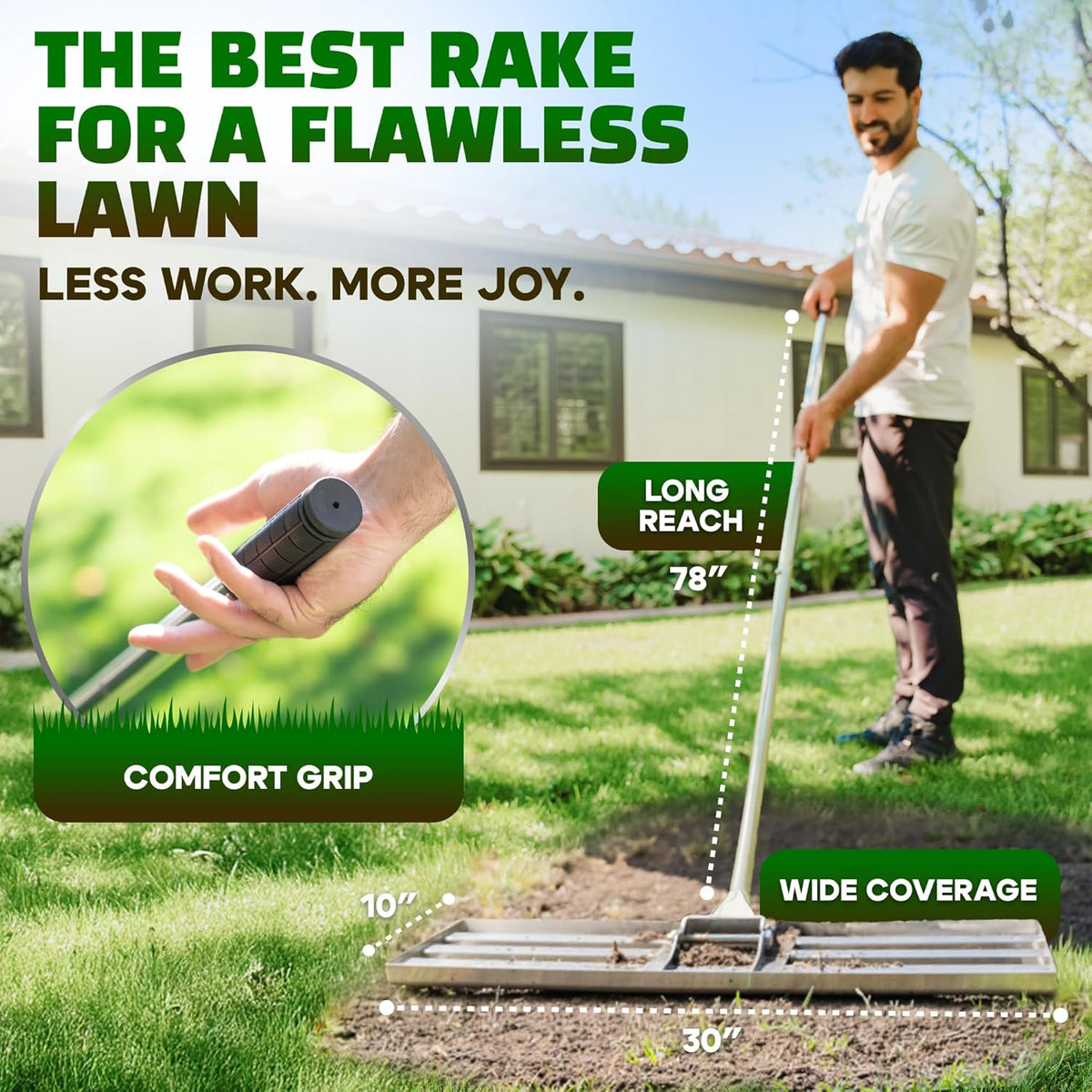 Oris Garden® Lawn Leveling Rake 30 inch - Ground Leveler for yard, sand, soil, grass - Dirt