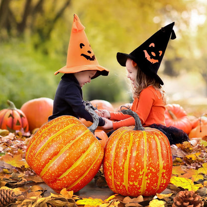 Artmag 6 Inch Large Artificial Pumpkins, 4PCS Big Orange Drawing Line Faux Foam Harvest Pumpkins