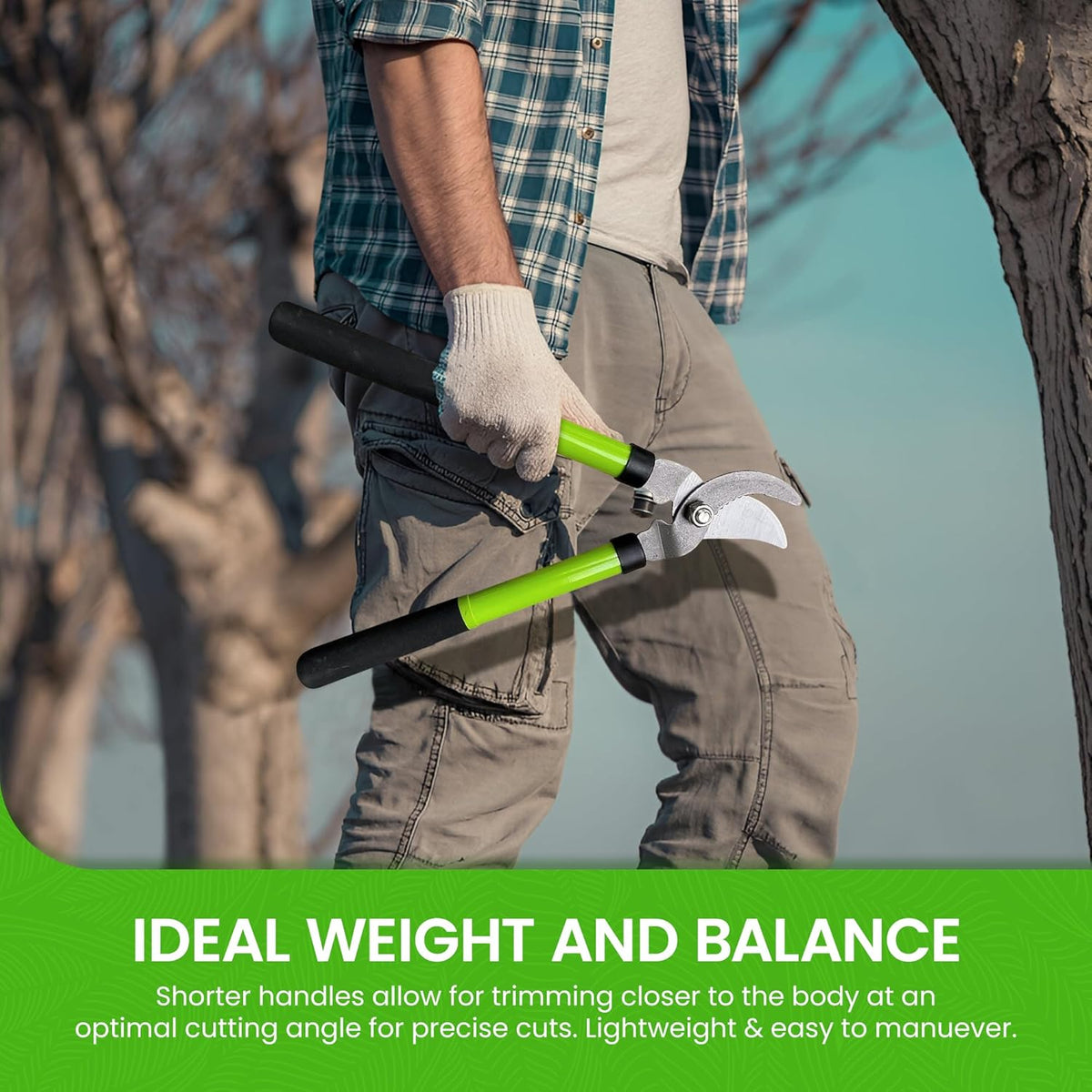 GARDEN GURU Bypass Loppers Tree Trimmer Clipper – Compact 15-inch High Carbon Steel Blade Gardening