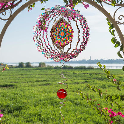 Mandala Blossom Wind Spinner - Metal Wind Spinners | 12inch 3D Kinetic Laser Cut Hanging Wind