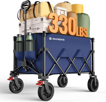 Wagon Carts Foldable, 180L Collapsible Foldable Wagon with 330lbs Weight Capacity, Heavy Duty