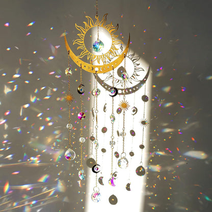 H&D HYALINE & DORA Sun and Moon Suncatcher Crystal Wind Chimes for Hanging Outdoor Indoor Glass
