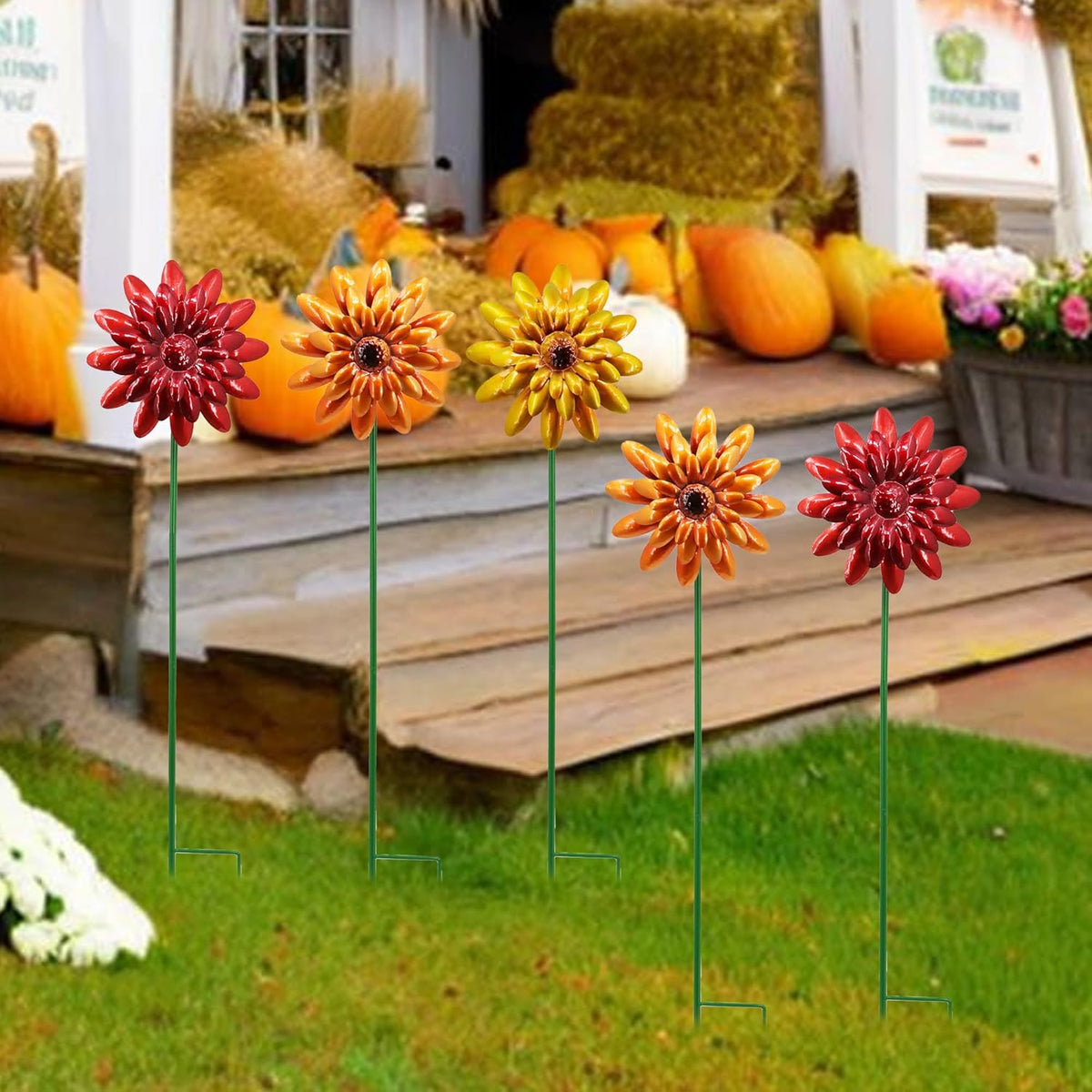 5 Pack Fall Metal Yard Stakes Decor, Autumn Yard Stakes Wind Spinners Outdoor Clearance, Fall