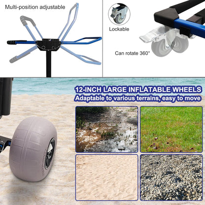 Beach Cart Foldable Fishing Trolley with 12 inch Balloon Wheels for Sand All-Terrain