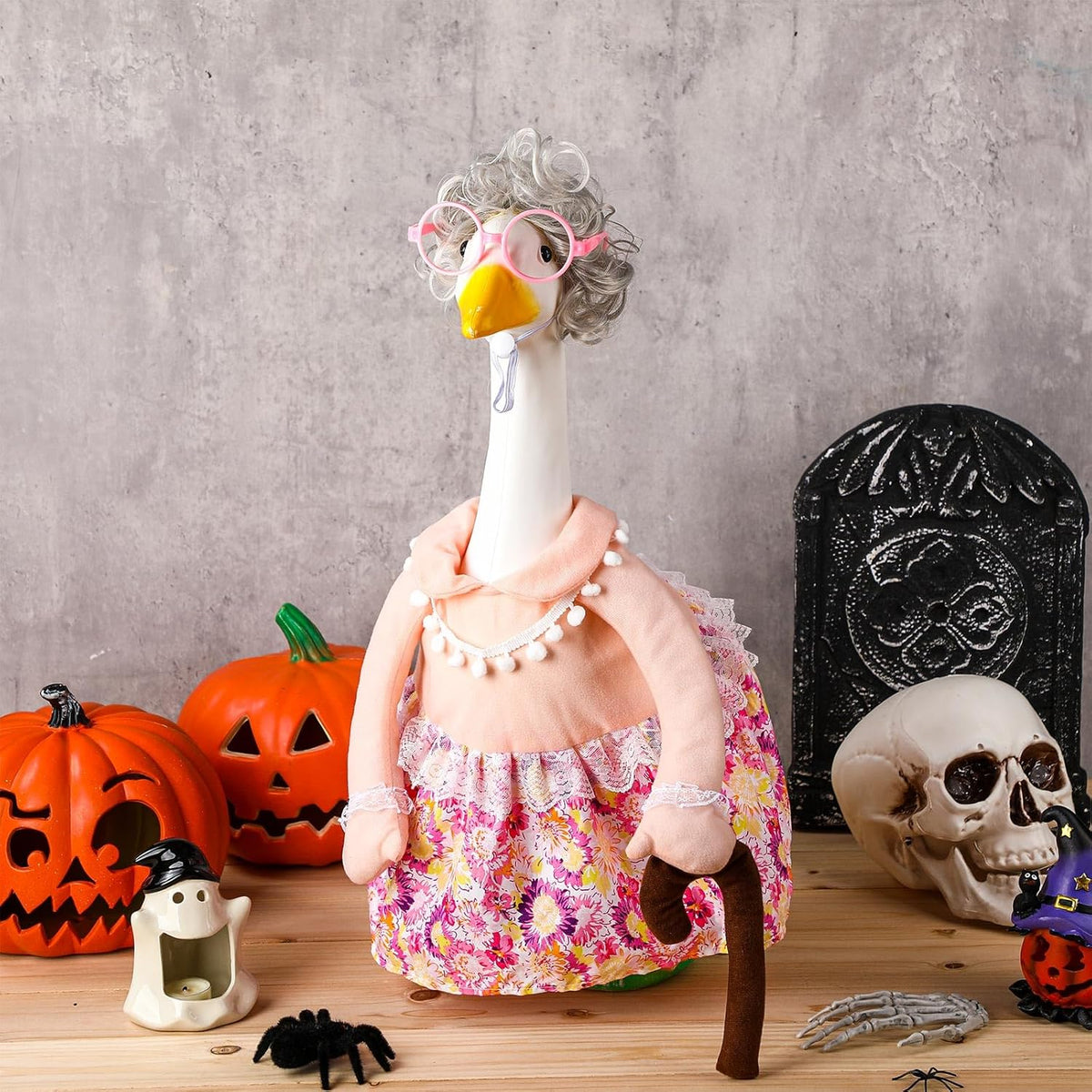 Abbylike Halloween Porch Goose Outfits Old Lady Goose Clothes with Silver Wig Sunglasses for 23"