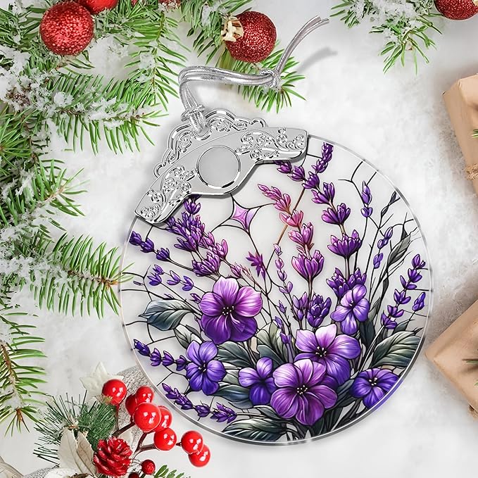 Charming Bauhinia & Violets Stained Glass Orament - Christmas Ornament - Christmas Decorations for