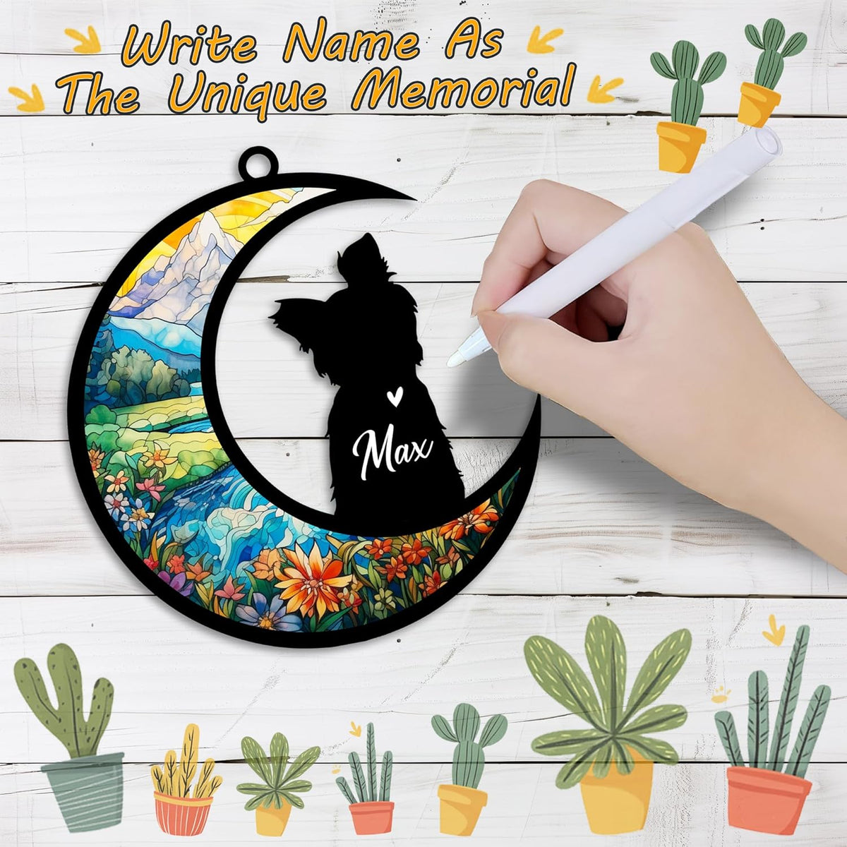 Yorkshire Terrier Suncatcher, Personalized Pet Loss Gift with Name & Date, Heart-Shaped Crystal Sun