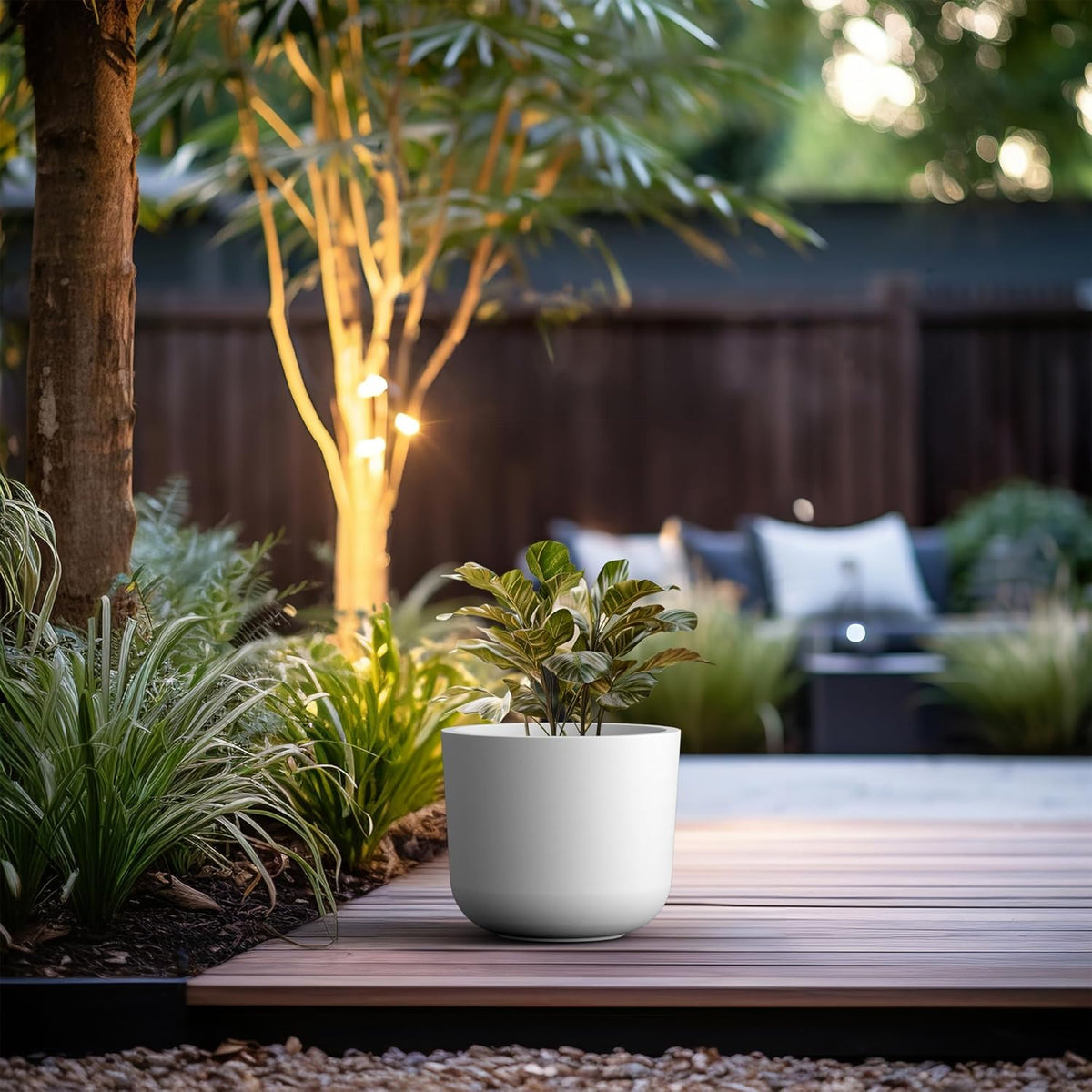 Kante Round Concrete Planter, 13.2 Inch Dia Classic Style Large Plant Pot with Drainage Hole for