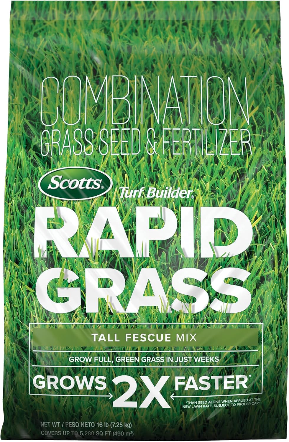 Scotts Turf Builder Rapid Grass Tall Fescue Mix, Combination Grass Seed and Fertilizer, Grows Green