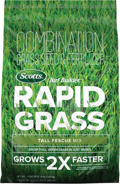 Scotts Turf Builder Rapid Grass Tall Fescue Mix, Combination Grass Seed and Fertilizer, Grows Green