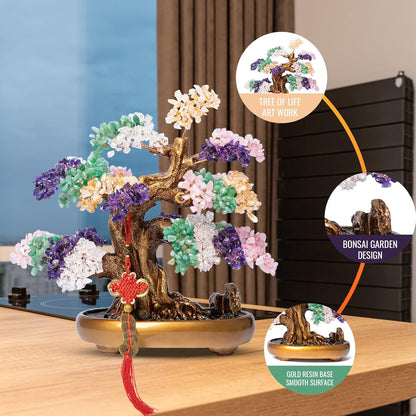 Natural Chakra Gemstone Crystal Bonsai Tree of Life Large Feng Shui Money Tree for Luck and Wealth