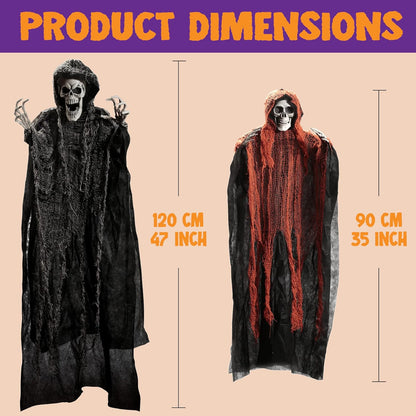 JOYIN Halloween Hanging Grim Reapers (3 Pack), One 47” and Two 35” Grim Reapers, Halloween Skeleton