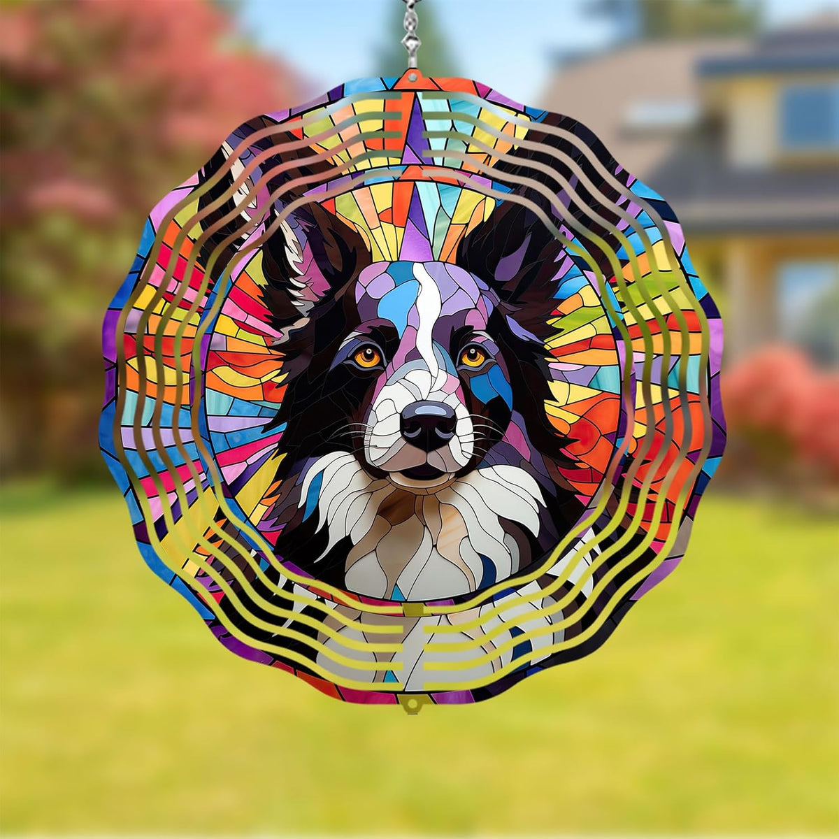 Border Collie Wind Spinner Pet Dog Memorial Gifts 3D Aluminum Metal Kinetic Hanging Wind Sculpture