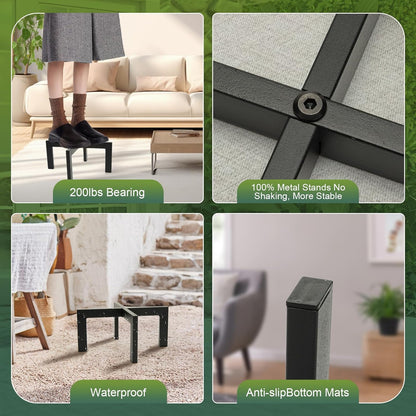 Heavy-Duty Metal Plant Stands Indoor Outdoor, 2/3 Pack Modern Plant Holder & Rattan Stool - Low