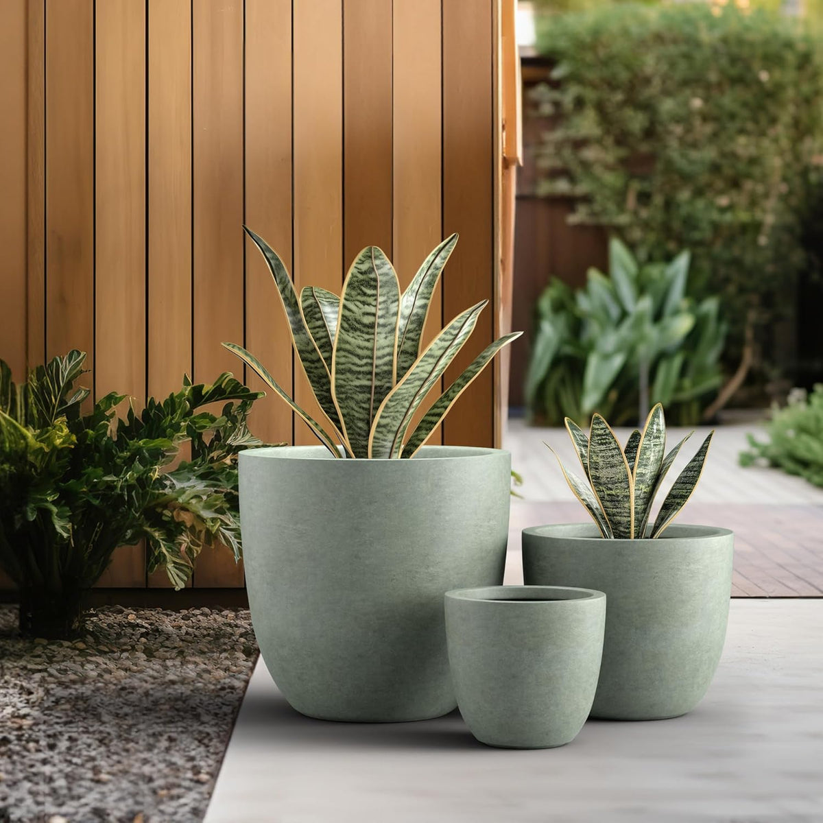 Kante 18",14",10" Dia Concrete Round Planters (Set of 3), Outdoor Indoor Large Planter Pots with
