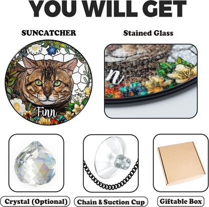 Personalized Pet Stained Glass Suncatcher Custom Name Dog Cat Photo Ornament Window Hanging
