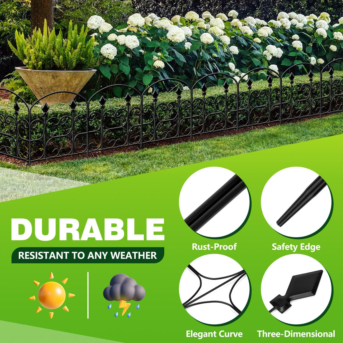 QIAOKAIYAN 24in(H) x 10.83ft(L) Decorative Garden Fence - Tall Garden Fence Animal Barrier 10 Pack