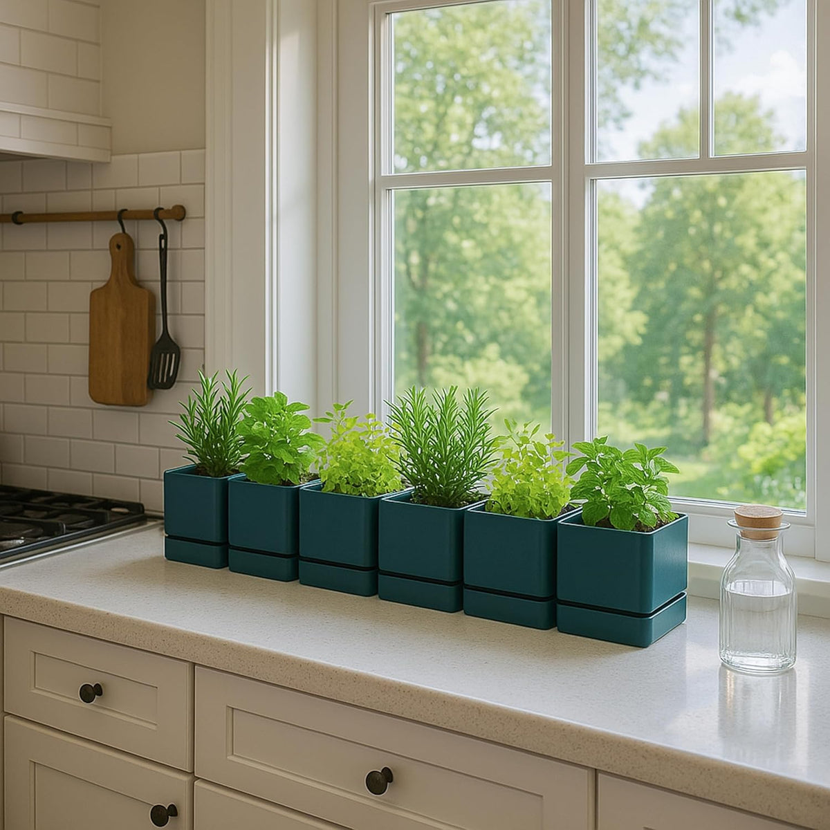 4 Inch Herb Planter Pot, Plastic Planter with Drainage Holes and Saucer, Modern Decorative