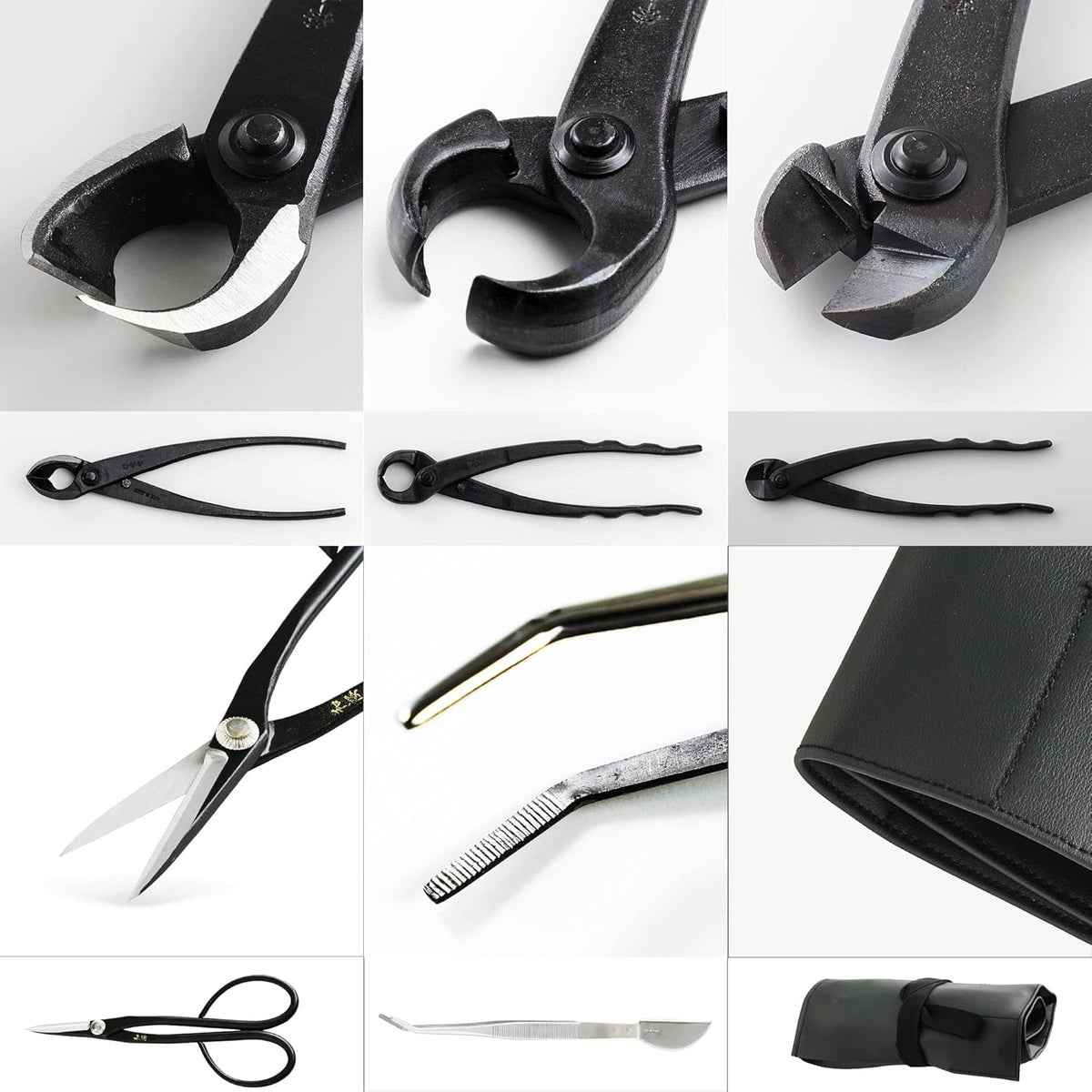 Wazakura Made in Japan 5PCS Bonsai Tool Kit with Roll Bag: Yasugi Steel Satsuki Bonsai Scissors