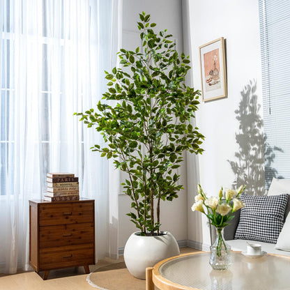 Artificial Ficus Tree Indoor 7ft, Large Potted Faux Tree with Realistic Silk Leaves & Trunk for
