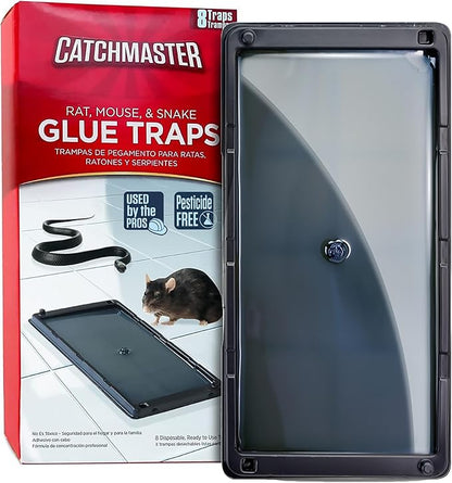 Catchmaster Rat, Snake and Mouse Traps 8Pk, Large Bulk Glue Rat Traps for Home, Adhesive Plastic