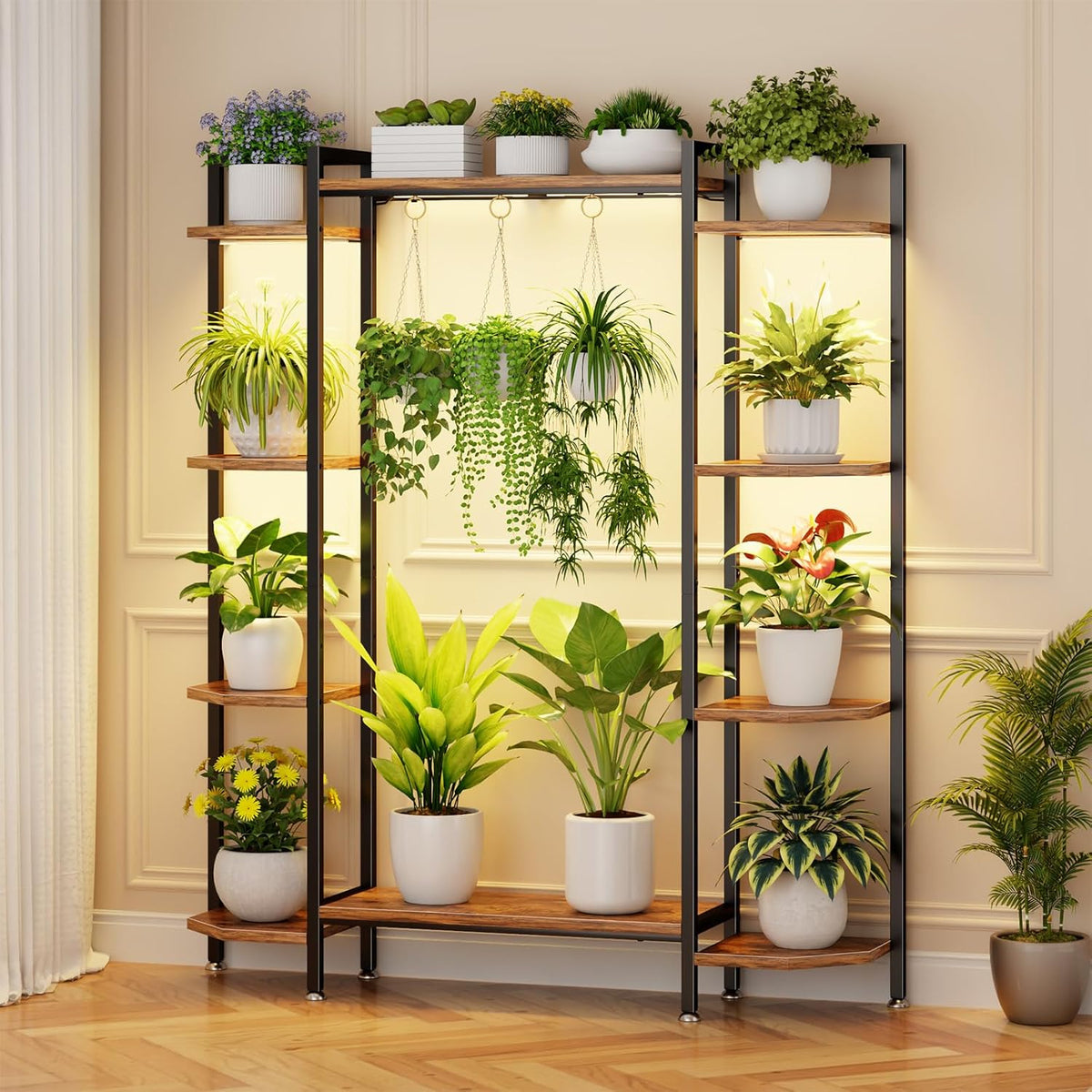 C1 Plant Stand Indoor with 6 Grow Lights, 6 Tiered Large Metal Plant Stand, 55 Inches Tall Plant
